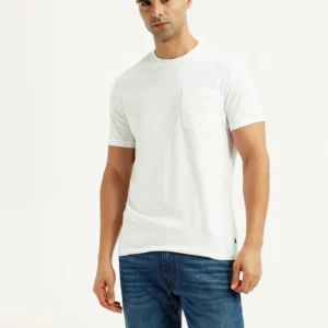 Men's Solid White Slim Fit T-shirt