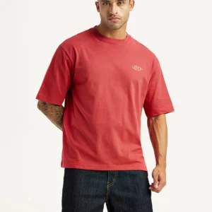 Men's Typographic Print Red Loose Fit T-shirt