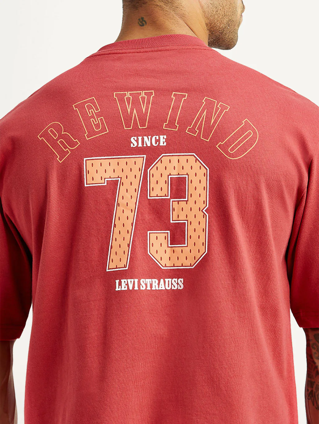 Men's Typographic Print Red Loose Fit T-shirt - Image 5