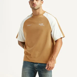 Men's Colorblock Tan Loose Fit T-shirt