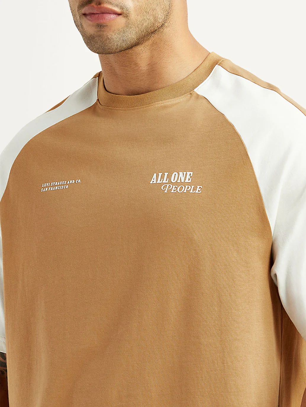 Men's Colorblock Tan Loose Fit T-shirt - Image 2