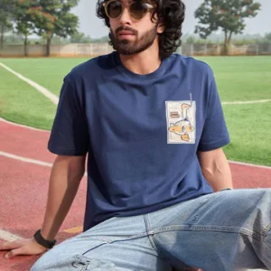 Printed Heavy GSM Oversized T-Shirt | Navy Blue