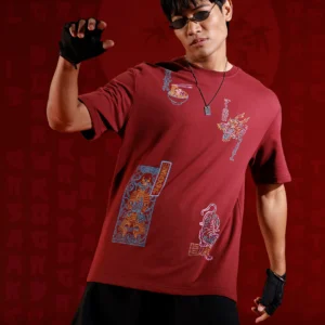 Oversize tshirt with warrior motif prints | Maroon