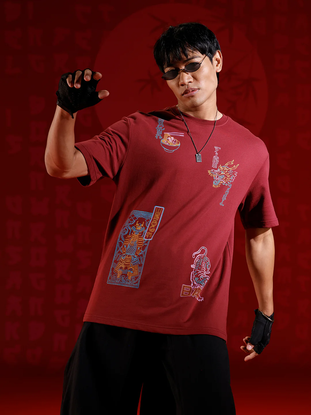 oversize-tshirt-with-warrior-motif-prints-maroon
