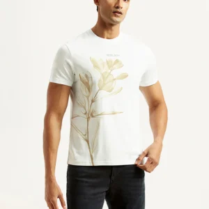 Men's Redloop Floral White Slim Fit T-shirt