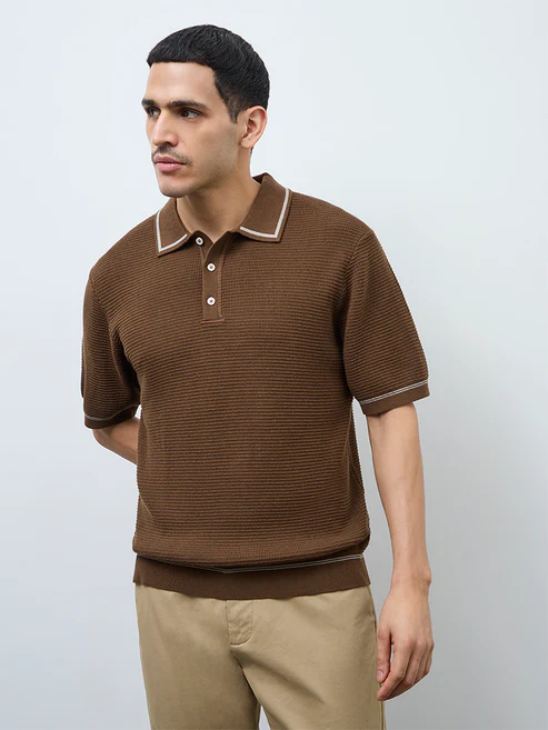 velvora-crest-tan-knit-textured-relaxed-fit-cotton-blend-polo-t-shirt