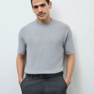 Velvora Crest Formals Grey Solid Slim-Fit T-Shirt