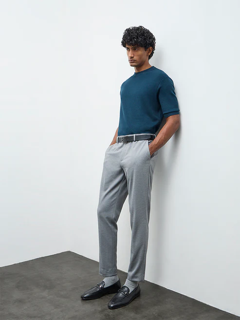 Velvora Crest Formals Teal Knitted Slim-Fit T-Shirt - Image 2