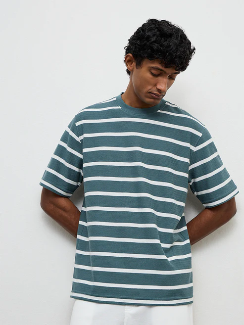velvora-crest-teal-striped-relaxed-fit-cotton-t-shirt
