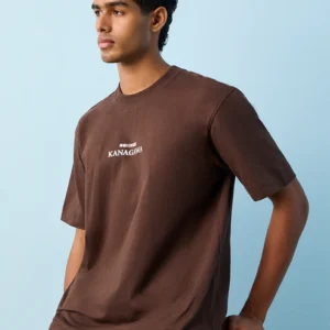 Nuon Dark Brown Printed Relaxed-Fit Cotton T-Shirt